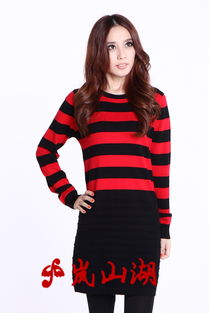 嵐山湖 春秋新款氣質(zhì)圓領(lǐng)條紋包臀長款顯瘦毛衣裙 2011 82d